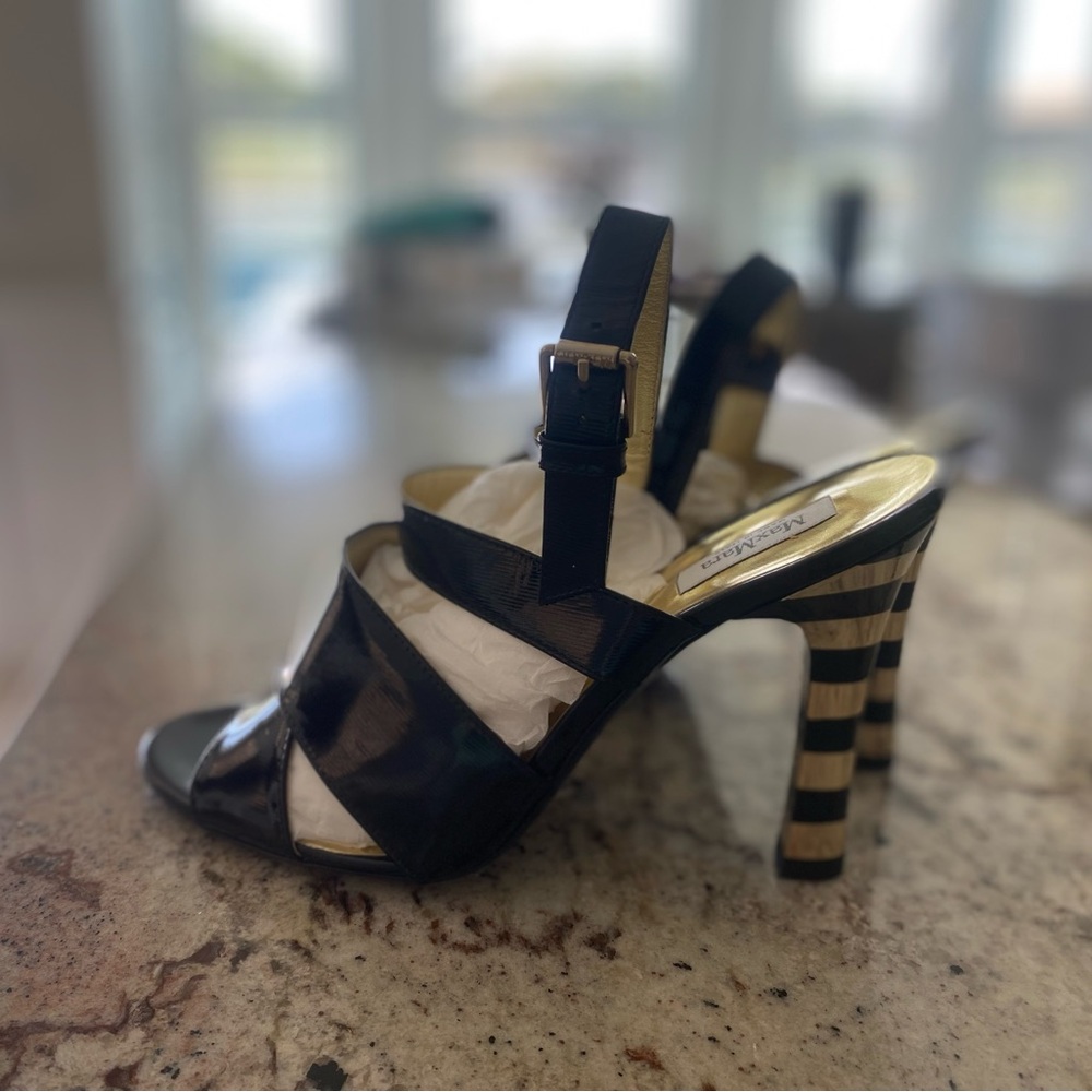 Max Mara Stylish Black and Gold Heels